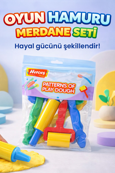 HEROES 6 Parça Oyun Hamuru Şekillendirme Seti - Merdane Oklava ve Silindir Ka...