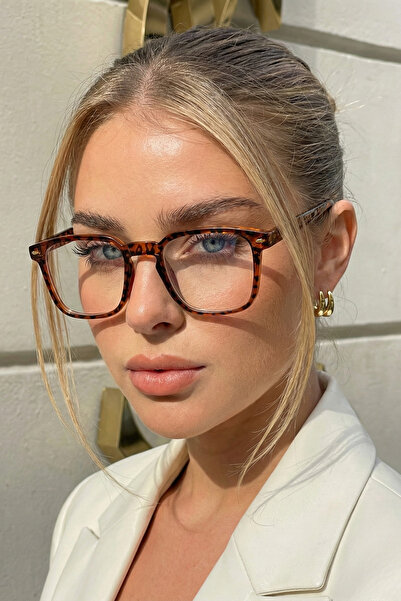 Eyesofia نظارات Edur Leopar Square الشفافة خفيفة الوزن للغاية مع فلتر الضوء ا...