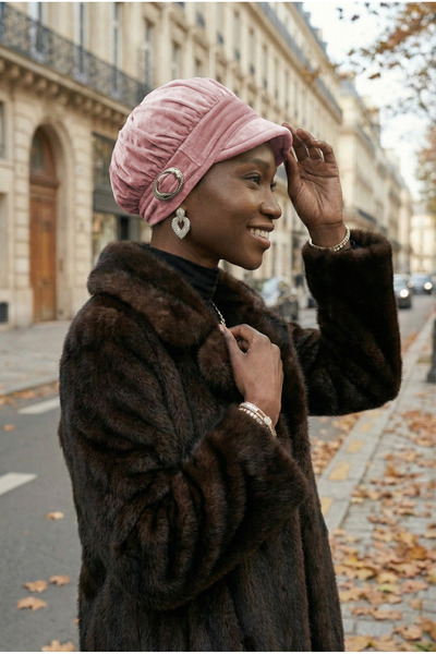 elysianfidan قبعة مخملية بتفاصيل مشبك، طرحة جاهزة للارتداء، غطاء رأس طبي مناس...