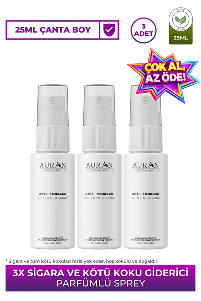 AURAN 3’lü Sigara ve Kötü Koku Giderici, Hava Ferahlatıcı Anti-Tobacco Sprey ...