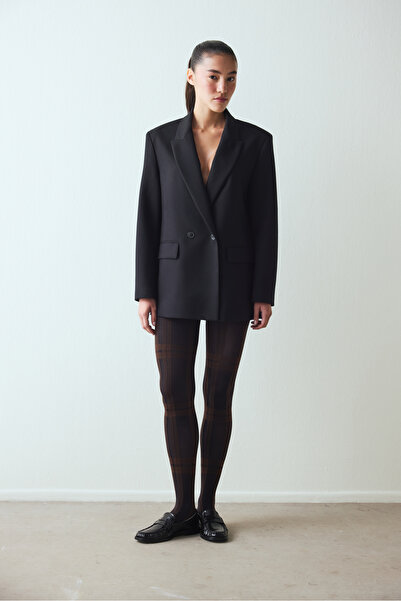 Penti Black Retro Plaid Pantyhose