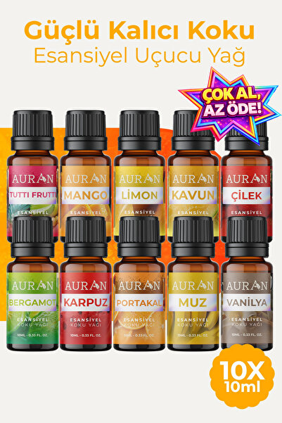 AURAN Meyveler 10'lu Set Saf Esansiyel Uçucu Yağ Buhurdanlık Yağı Buhar Makin...