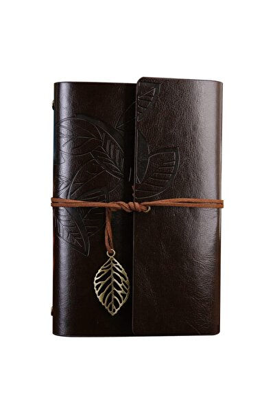Skygo Large Leaf Pattern Leather Notebook Dark Brown