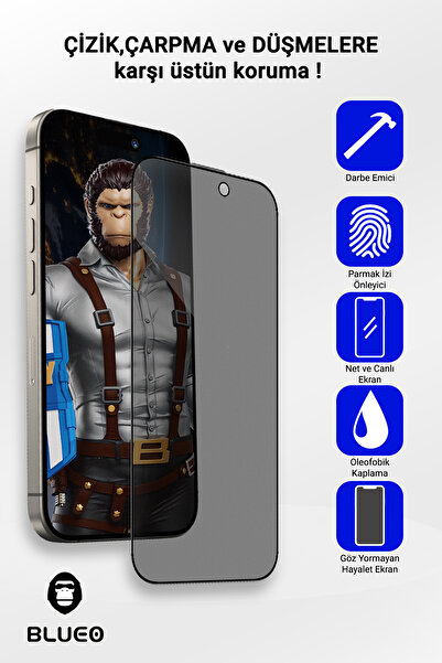 BLUEO İphone 15 Hayalet Ekran Anti-peep Privacy Glass Cam Ekran Koruyucu