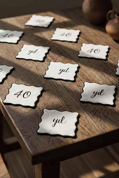 Anadolu Saray 6 Adet 40 Yıl Temalı Keten Kumaş Üzeri Nakışlı Kahve Yanı Kokte...