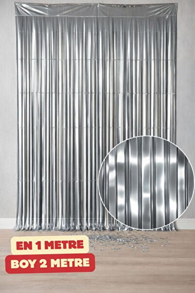 Baloncu Dede Gümüş Parlak Duvar Süsü Duvar ve Kapı Perdesi 1x2 Metre Doğum Gü...