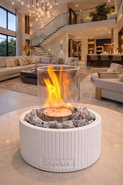 CopArt Sevgililer Günü'ne Özel! Alba Beyaz Biyoetanol Masaüstü Beton Şömine