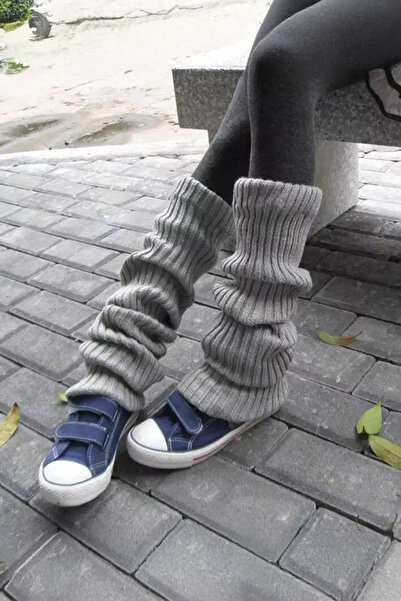 Köstebek Düz Gri Kışlık Kalın Bol Tozluk