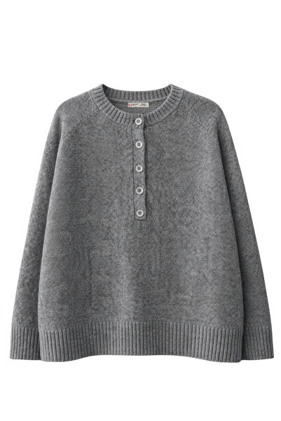 Mixray 7004 Pulover tricotat cu nasturi pentru femei basic Antracit