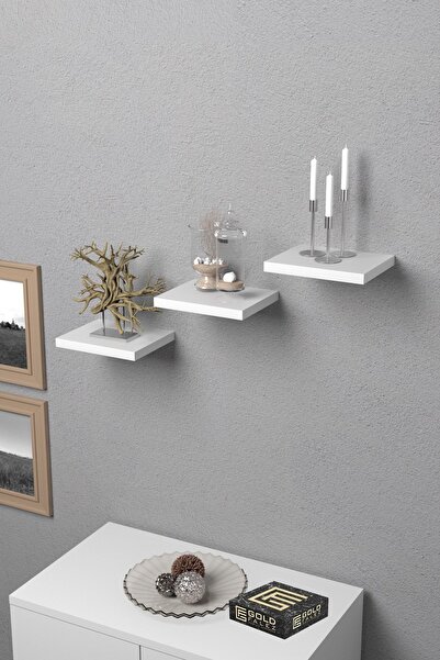 Kanonik Education Wall Shelf Decorative 3 Pieces Flower Pot Square White