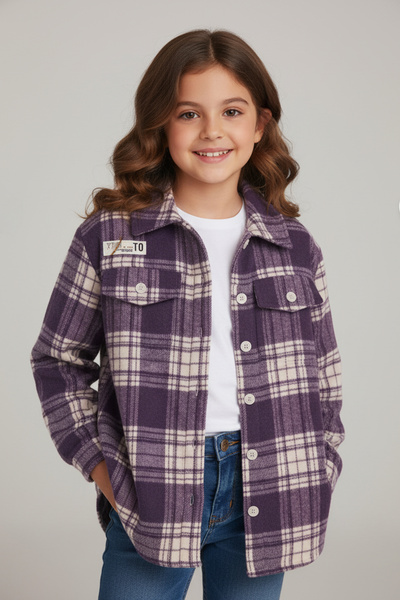 Mutlu Kids İçi Kürk Astarlı Kalın Ekose Kız Çocuk Gömlek