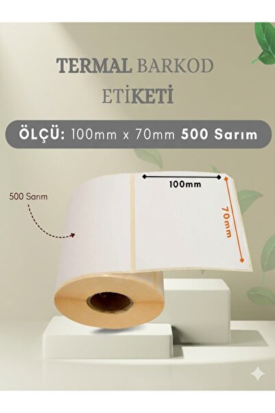 KHR 70x100 mm Barkod Termal Etiket 500 Net Sarım 5 Rulo (500 Sarım x 5 Rulo T...