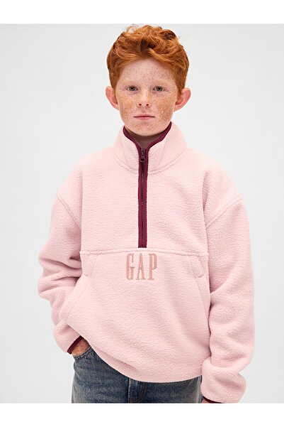 GAP Erkek Çocuk Pembe Sherpa Logo Yarım Fermuarlı Pullover
