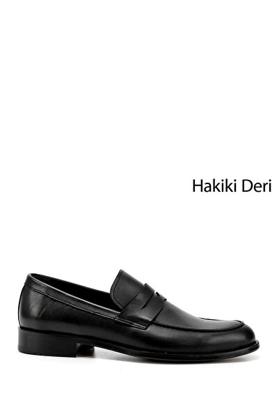 GÖNDERİ(R) Erkek Siyah Kösele Taban Hakiki Deri Loafer Ayakkabı