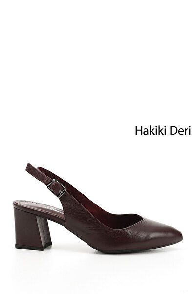 GÖNDERİ(R) Pantofi de damă din piele naturală, burgundă, antică, cu toc gros