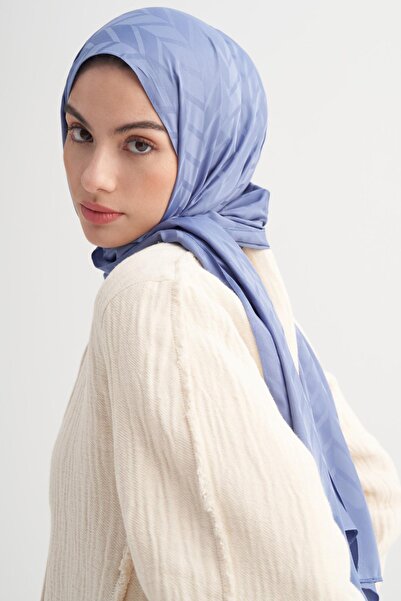 carell Baklava Desen Pamuk İpek Şal Kot Mavi