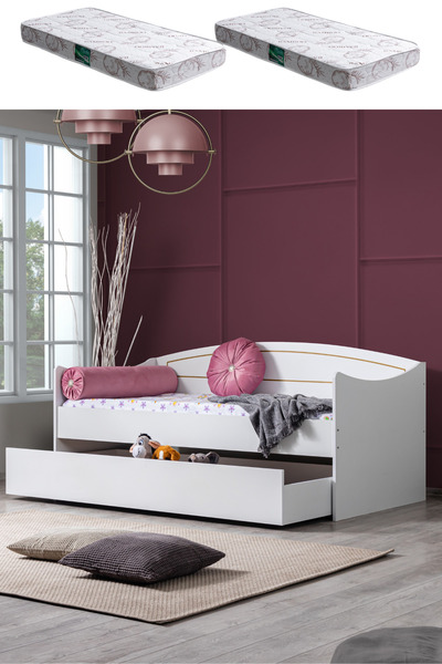 Setay Yavrulu Karyola, Akasya Yavrulu Yatak - Beyaz 2 Adet Comfort Yatak