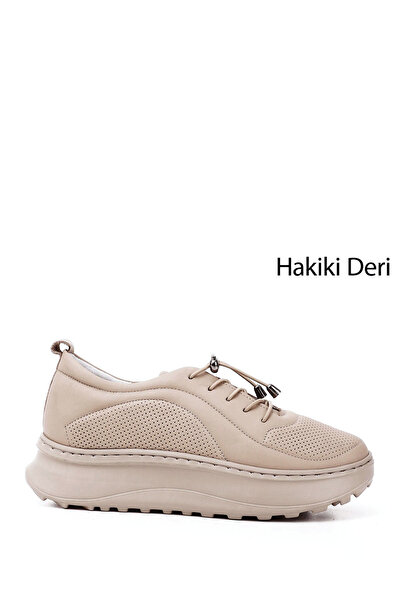 GÖNDERİ(R) Dámske tenisky z pravej kože s gumenými šnúrkami v nude farbe