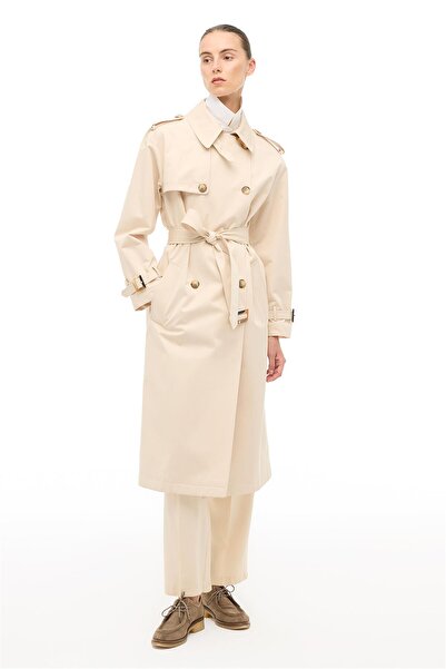Perspective Beige Below-Knee Trench Coat