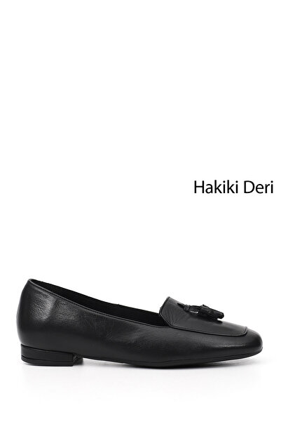 GÖNDERİ(R) Women's Black Tasseled Genuine Leather Ballerinas