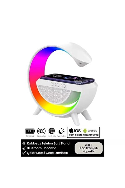 3 in 1 Kablosuz Sarj Standı , 5.2 Bluetooth Hoparlör, Değiştirilebilir Renkli Gece Lambası