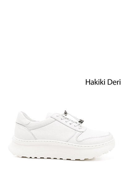 GÖNDERİ(R) Tenis de damă, alb, din piele naturală, cu șireturi, confortabil