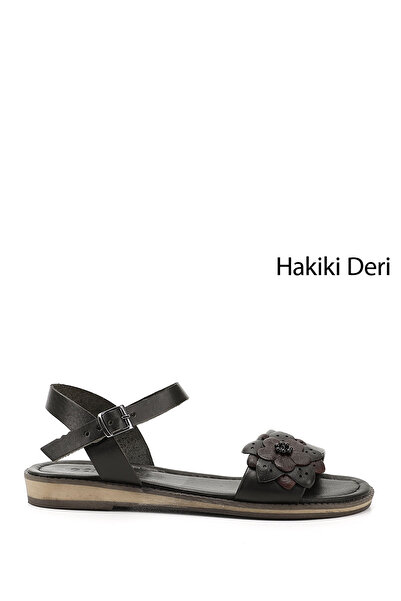 GÖNDERİ(R) Women's Black Genuine Leather Sandals