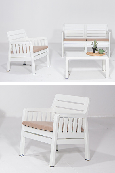 Modalife Lara 2+1+1+S Bahçe Çay Takımı Teras Mobilyası - Beyaz