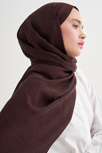 carell Monogram Desen Liora Pamuk Şal Mürdüm