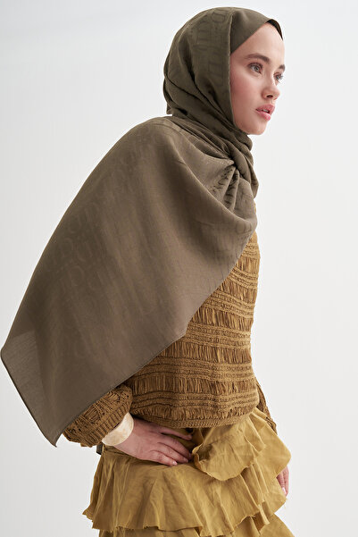 carell Luxe Desen Liora Pamuk Şal Zeytin Yeşili