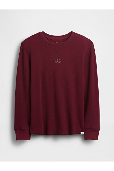 GAP Erkek Çocuk Bordo Mini Logo Waffle-Knit T-Shirt