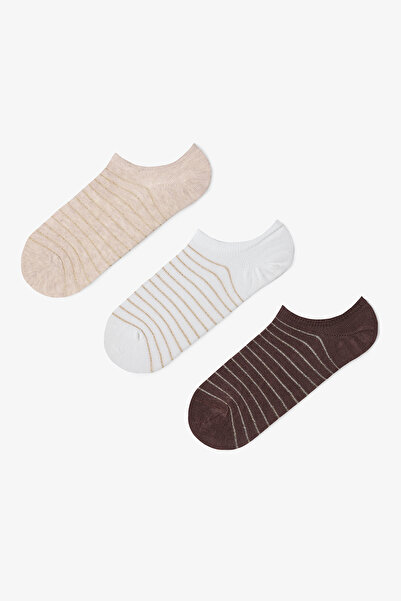 Penti 3 Pairs of Cotton Shiny Line Patterned Sneaker Socks