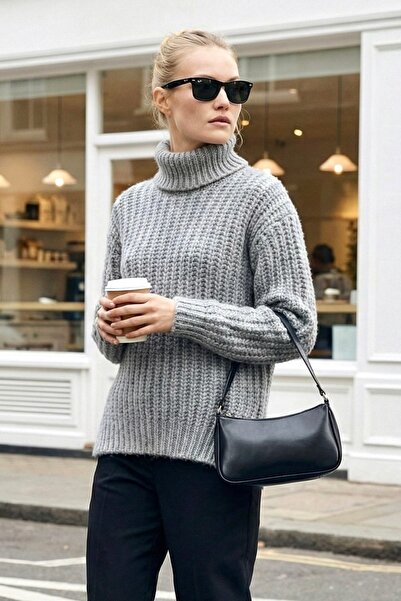 lamea Women's Oversized High Neck Thick Knitwear Tunic – Comfortable Fit Winter