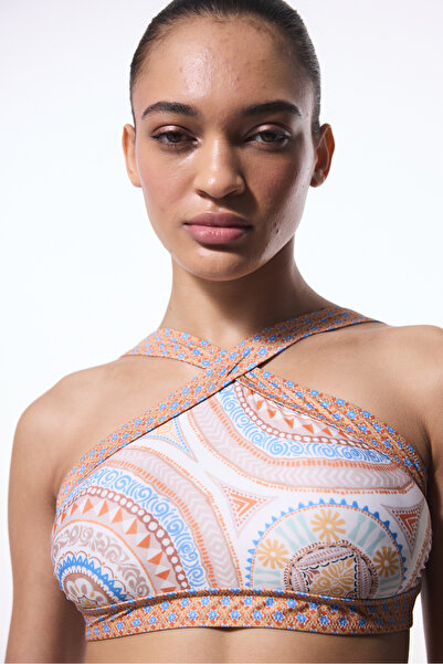 Penti Della Ethnic Pattern Halter Neck Bikini Top