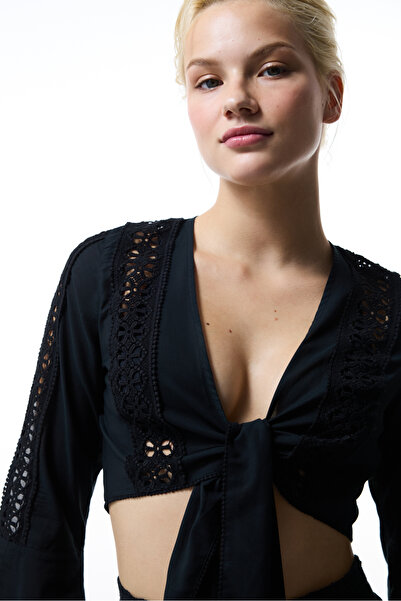 Penti Siyah West Poplin Crop Top Üst