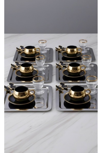 SİNİ Siyah Kelebek Aksesuarlı Paslanmaz Çelik 6 Adet Kare Lüx Siyah Kahve, Ça...