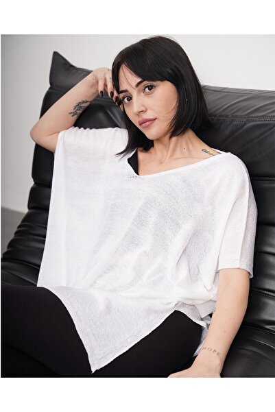 sumoda Bluză pentru femei - Mercerizată subțire, cu decolteu în V, cu mânecă ...