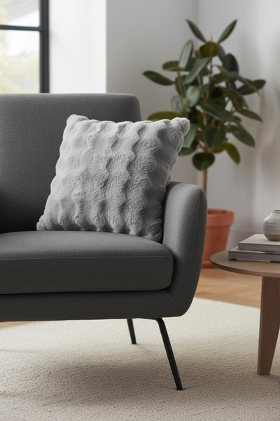 ŞENER HOME غطاء وسادة من الريش القطيفة - رمادي