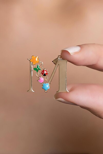 Bayar Gold 14 Ayar Altın M Harf Yarım Çiçekli Kolye Ucu