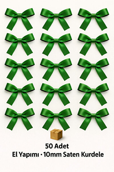 edalle Yeşil Nikah Şekeri, Süs, Balon Süs, Fiyonk Saten Kurdele 10mm 50 Adet