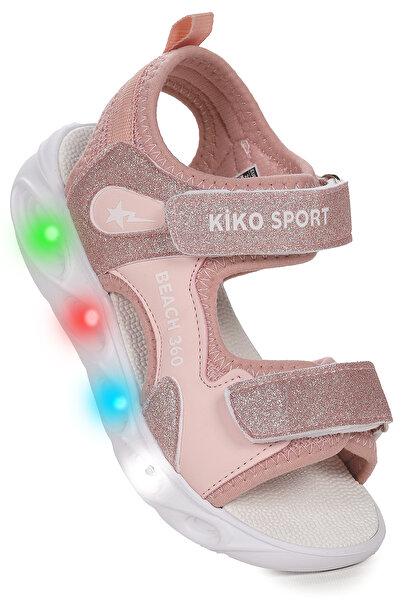 Kiko Kids 102 Simli Işıklı Kız Çocuk Cırtlı Sandalet Ayakkabı