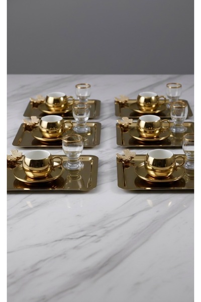 SİNİ Taşlı Kelebek Aksesuarlı Paslanmaz Çelik Kare 6’lı Gold Kahve, Çay, Deko...