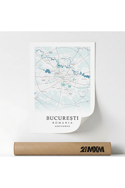 21mxm Canvas Poster with Bucharest City Map - Romania – Unframed Digital Print