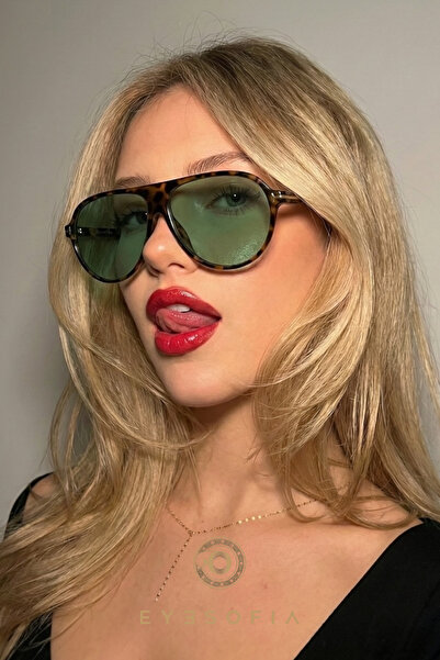 Eyesofia Clara Unisex Vintage Leopard Frame Green Drop Pilot Sunglasses