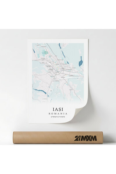 21mxm Iasi City Map Canvas Poster - Romania – Unframed Digital Print