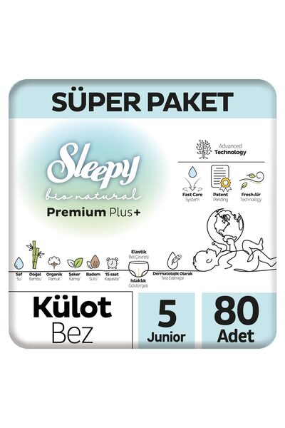 Sleepy Bio Natural Premium Plus Süper Paket Külot Bez 5 Numara Junior 80 Adet
