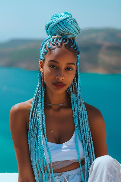 Mina Peruk Afrika Örgüsü Ve Rasta İçin Sentetik Saç - Bebek Mavisi