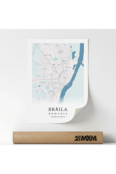 21mxm Canvas Poster with Braila City Map - Romania – Unframed Digital Print
