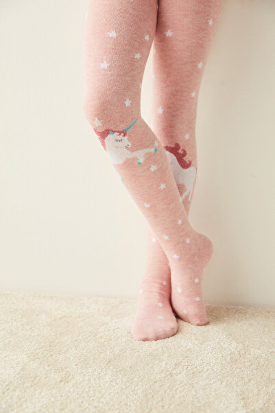 Penti Pembe Kız Çocuk Yıldızlı Unicorn Desenli Külotlu Çorap