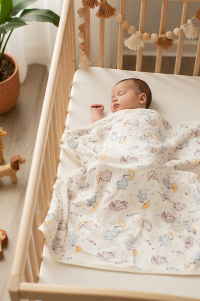 MAHFEL بطانية أطفال مطبوعة على شكل فيل عضوي من القطن بنسبة 100%